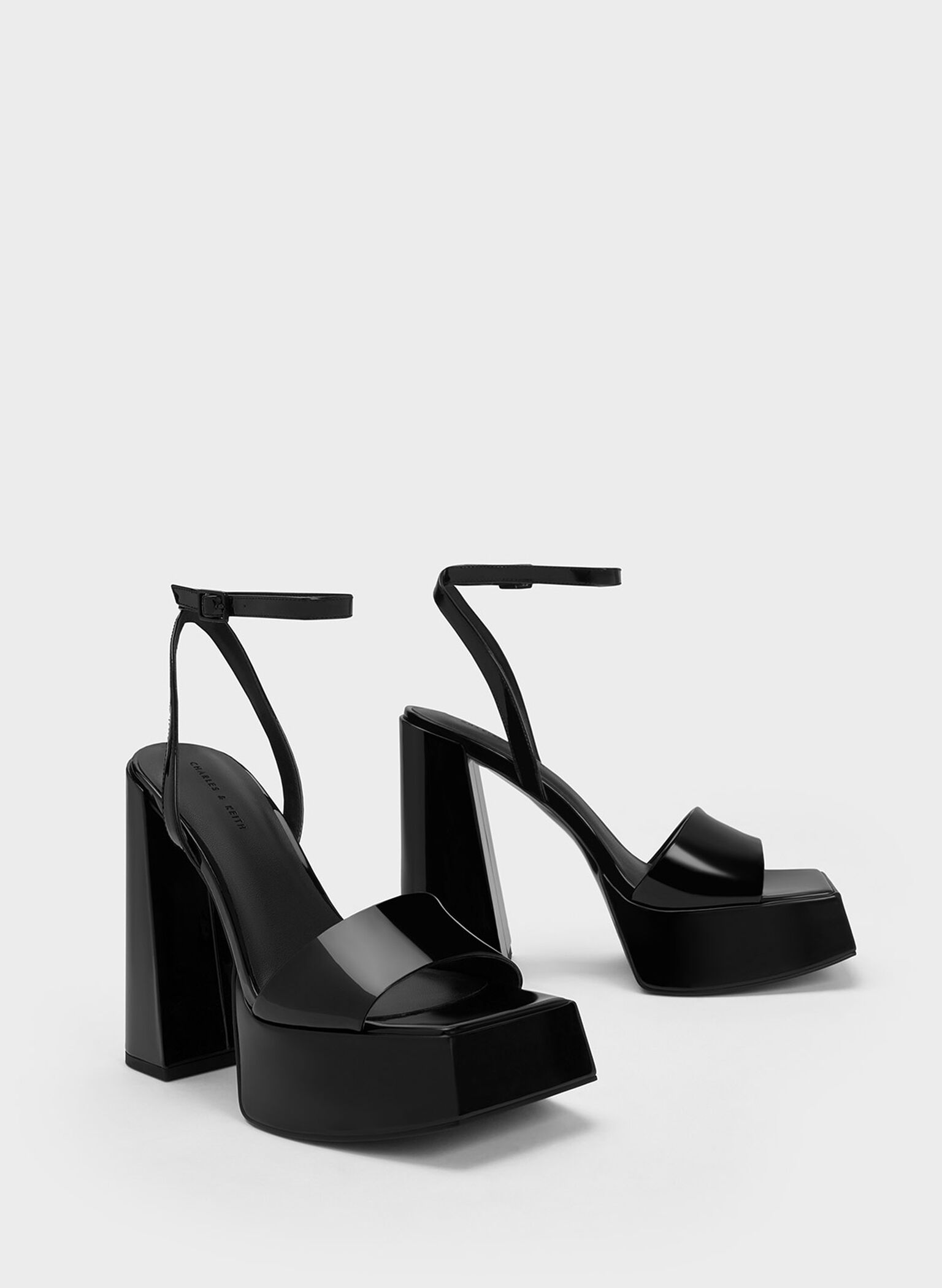 Patent Ankle-Strap Platform Sandals, Black, hi-res