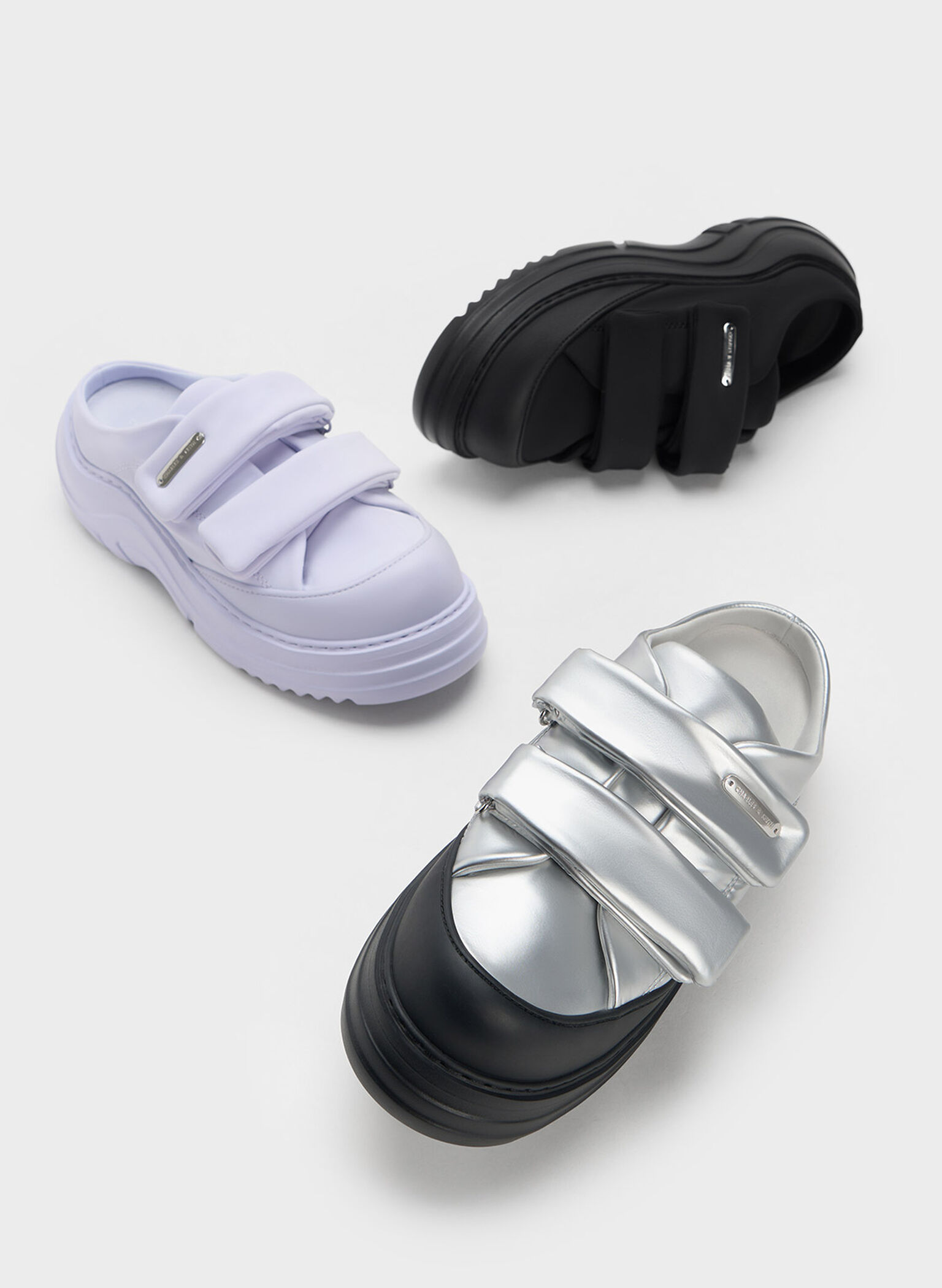 Nylon Padded Double-Strap Slip-On Sneakers, Black Textured, hi-res