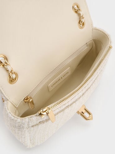 Arwen Tweed Diamond-Quilt Braided-Strap Shoulder Bag, Cream Tweed, hi-res