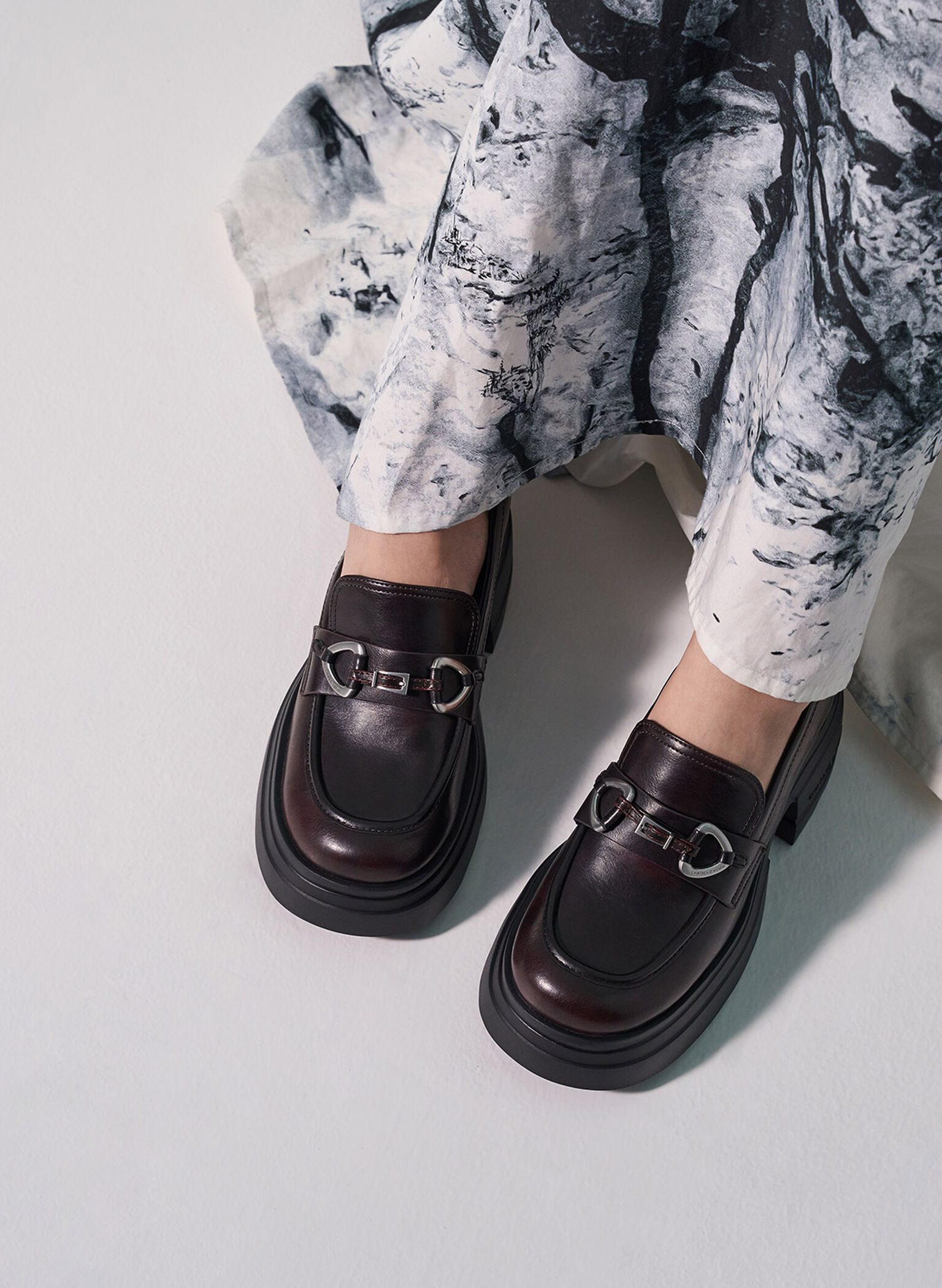 Metallic-Accent Chunky Platform Loafers, Burgundy, hi-res