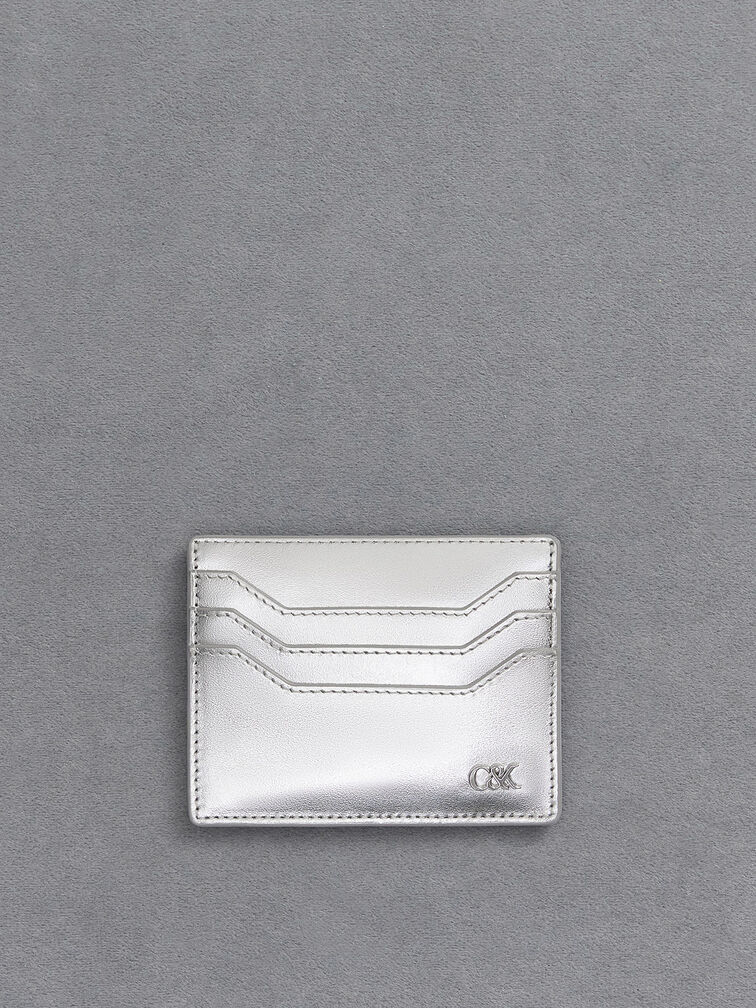 Carli Metallic Leather Multi-Slot Card Holder, Silver, hi-res