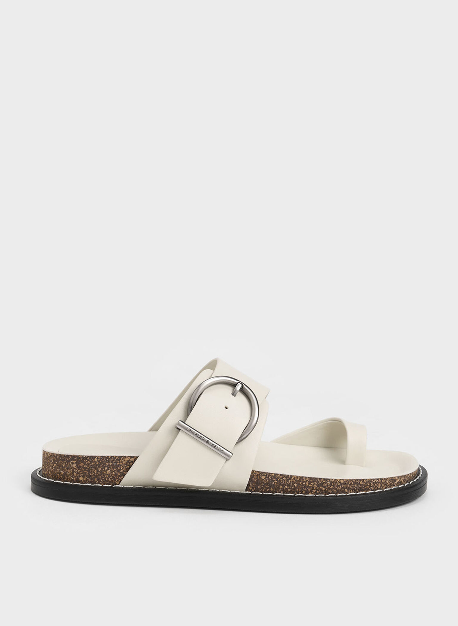 Metallic Buckle Toe-Ring Sandals, Chalk, hi-res