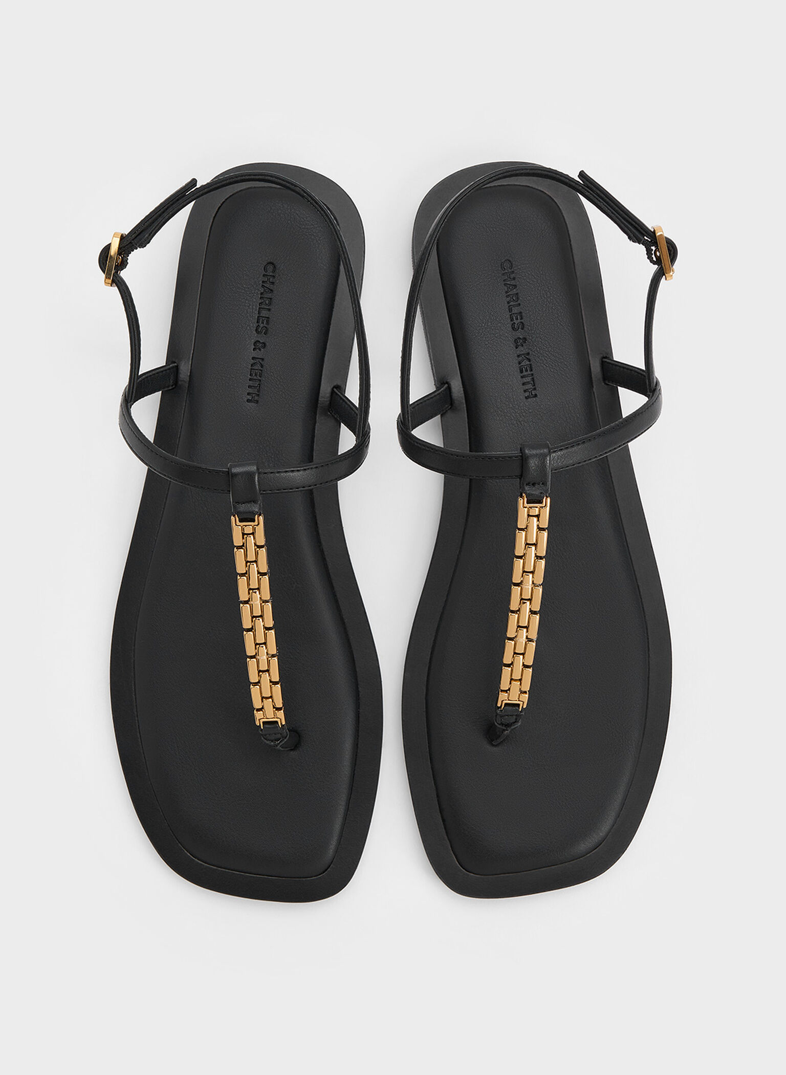Chain-Link Thong Sandals, Black, hi-res