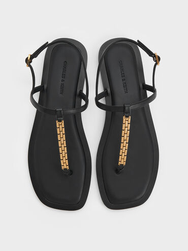Chain-Link Thong Sandals, Black, hi-res