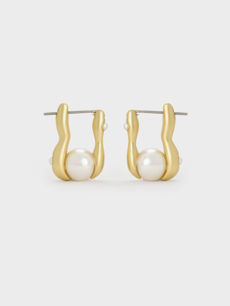 Corrine Pearl Sculptural Drop Earrings, Brush Gold, hi-res