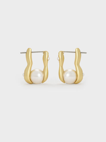 Corrine Pearl Sculptural Drop Earrings, Brush Gold, hi-res