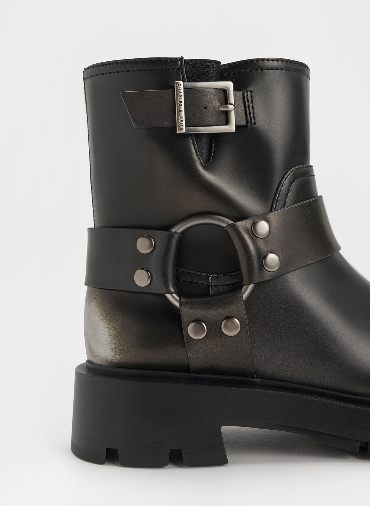Metallic Buckled Ankle Boots, Silver, hi-res
