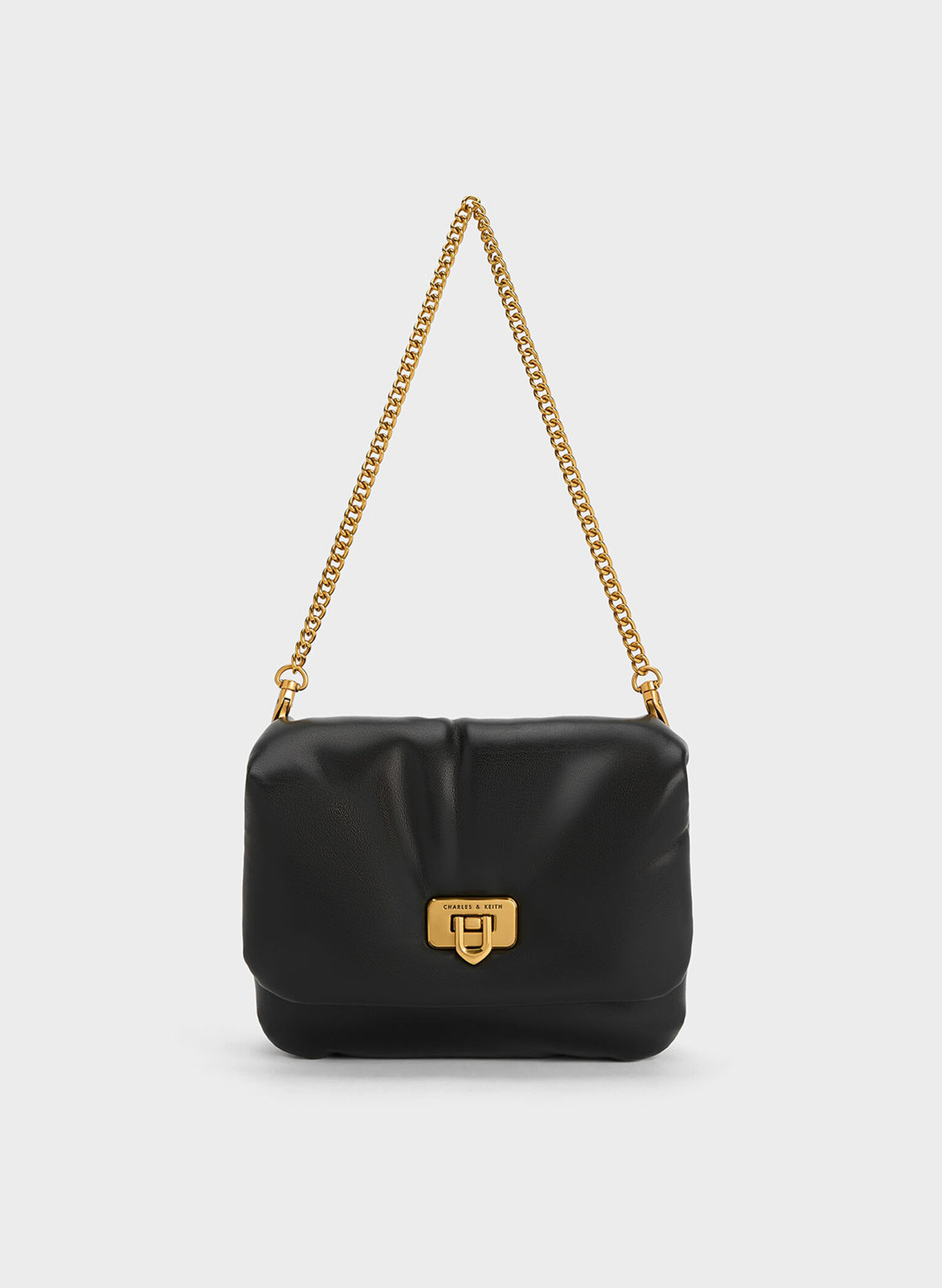 Paffuto Metallic Accent Chain-Handle Bag, Black, hi-res