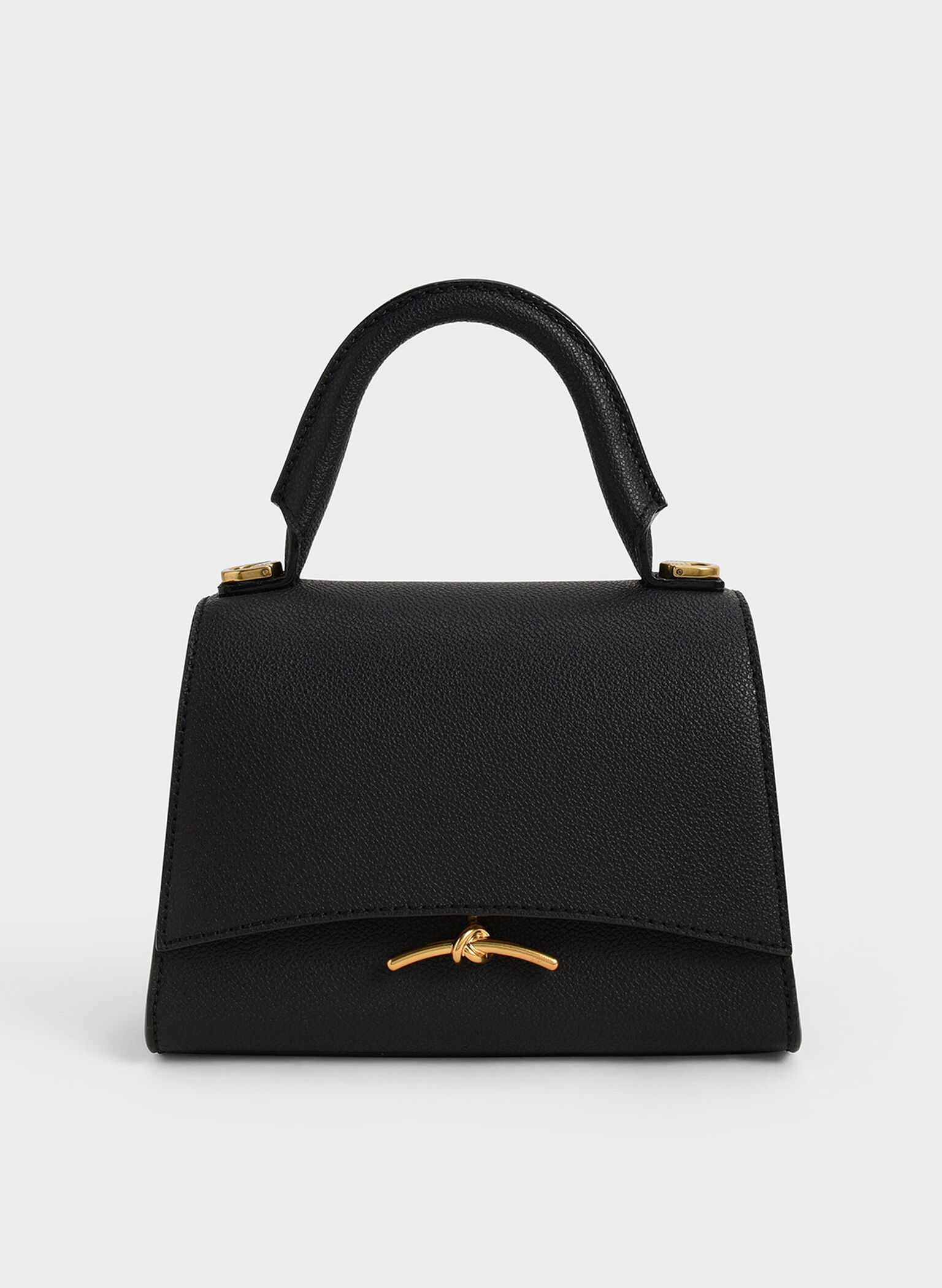 Huxley Metallic Push-Lock Top Handle Bag, Black, hi-res