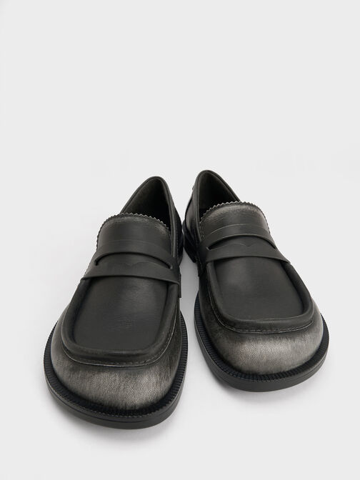 Asymmetric Penny Loafers, Black, hi-res