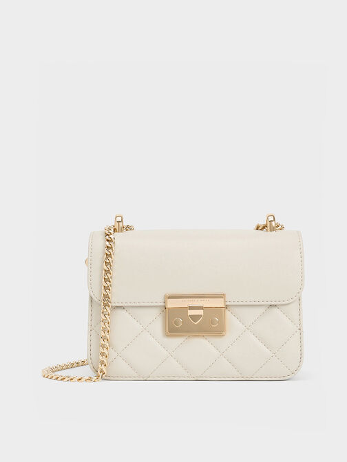 Alva Quilted Chain-Handle Bag, Ivory, hi-res