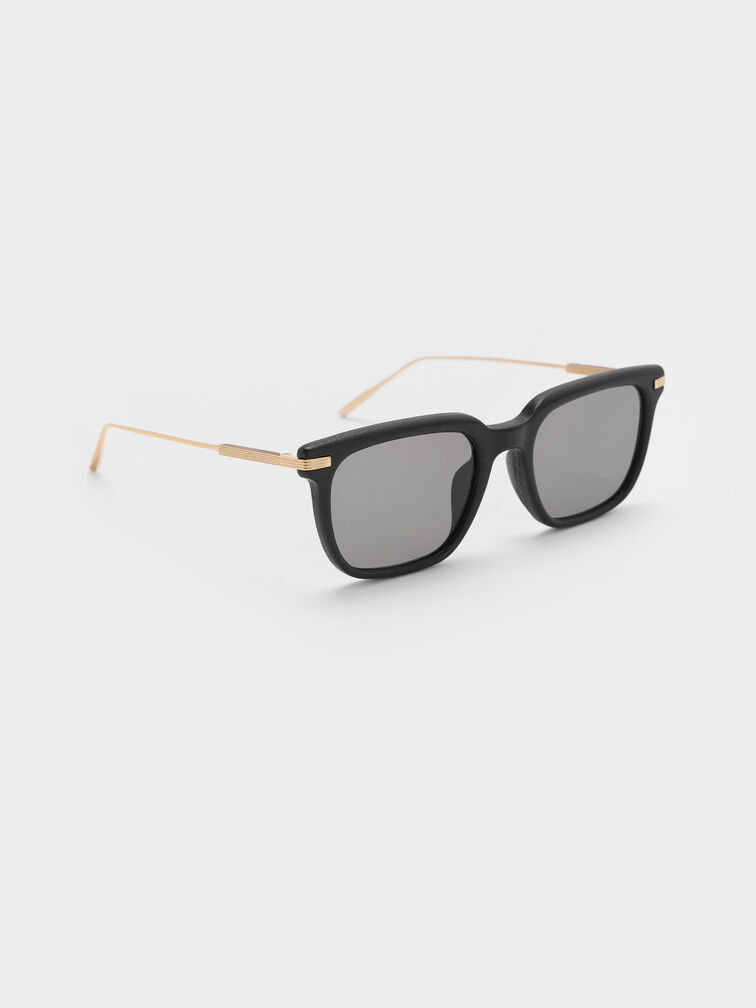 Aura Recycled Acetate Rectangular Sunglasses, Black, hi-res