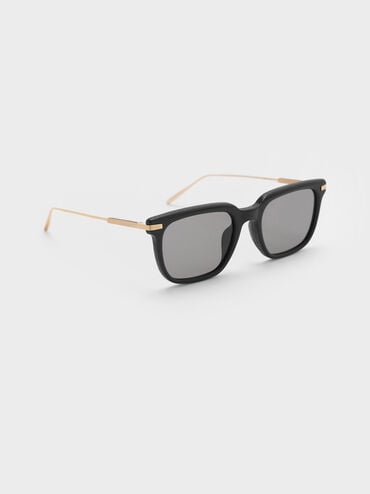 Aura Recycled Acetate Rectangular Sunglasses, Black, hi-res