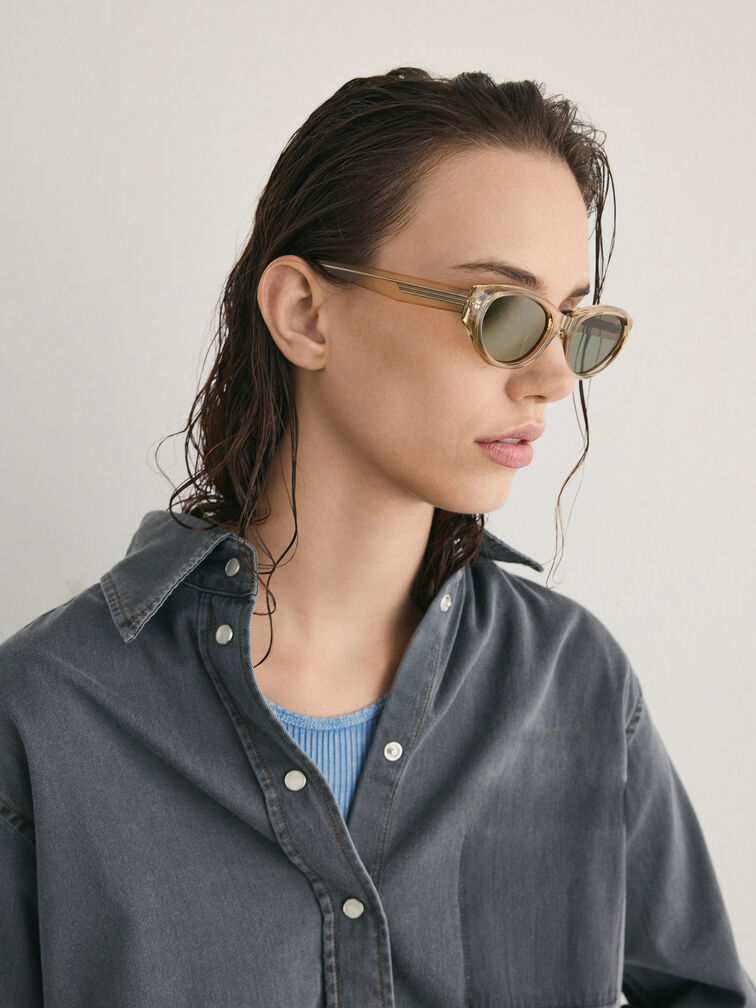 Bijou Recycled Acetate Cateye Sunglasses, Beige, hi-res