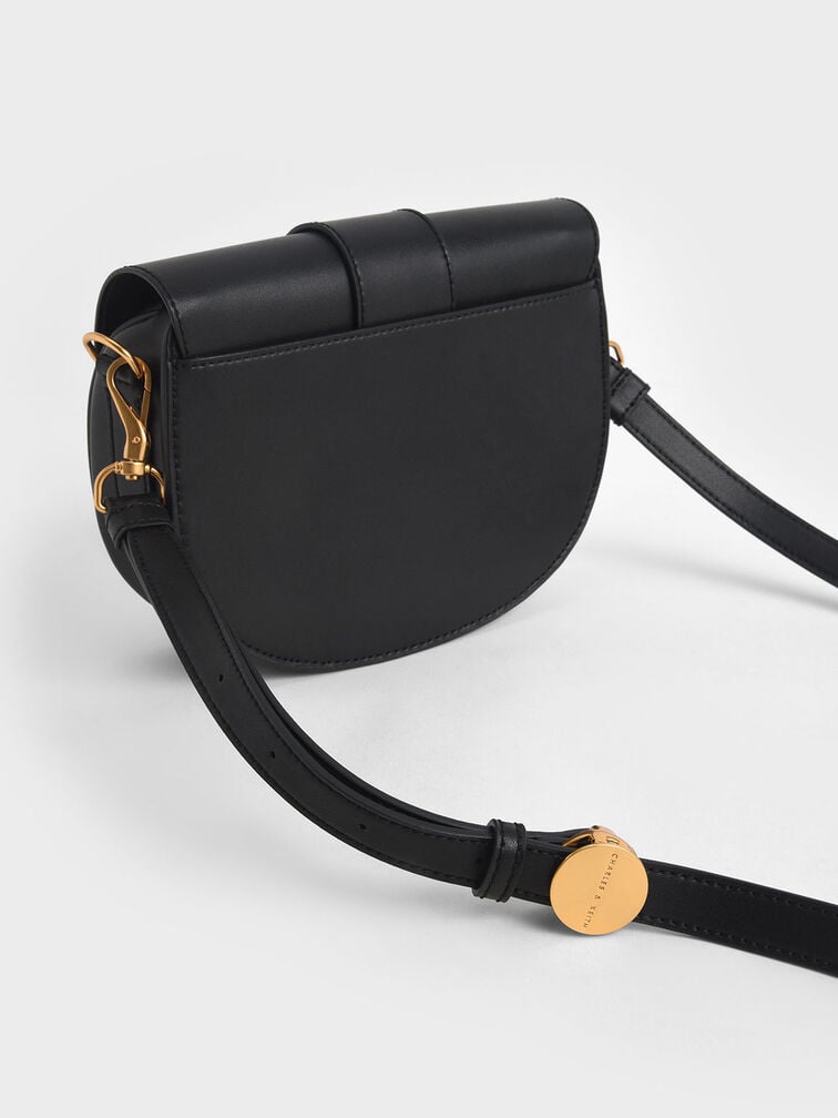 Amelia Metallic Push-Lock Crossbody Bag, Black, hi-res