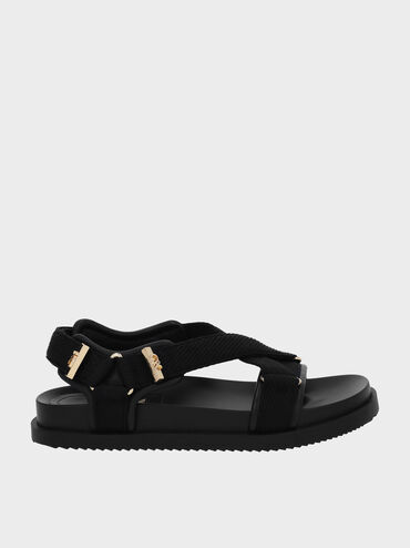 Granta Leather & Fabric Crossover Sports Sandals, Black, hi-res