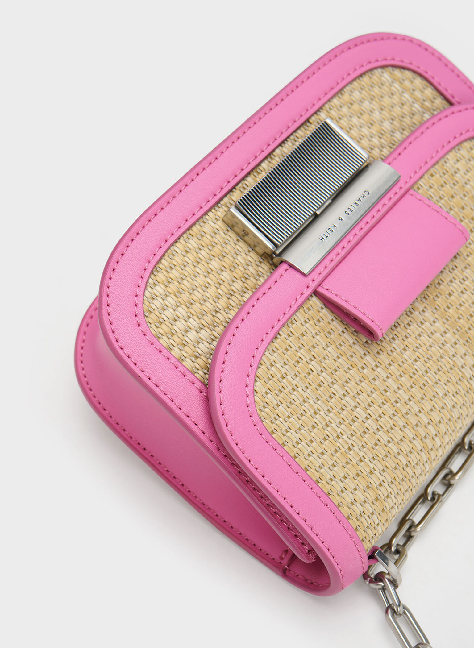 Charlot Raffia Chain Strap Bag, Pink, hi-res