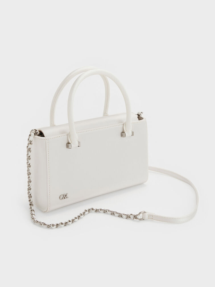 Satin Boxy Tote Bag, White, hi-res