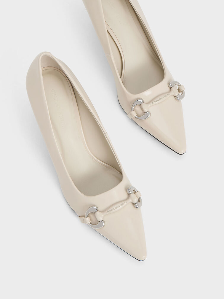 Metallic Accent Kitten-Heel Pointed-Toe Pumps, Chalk, hi-res