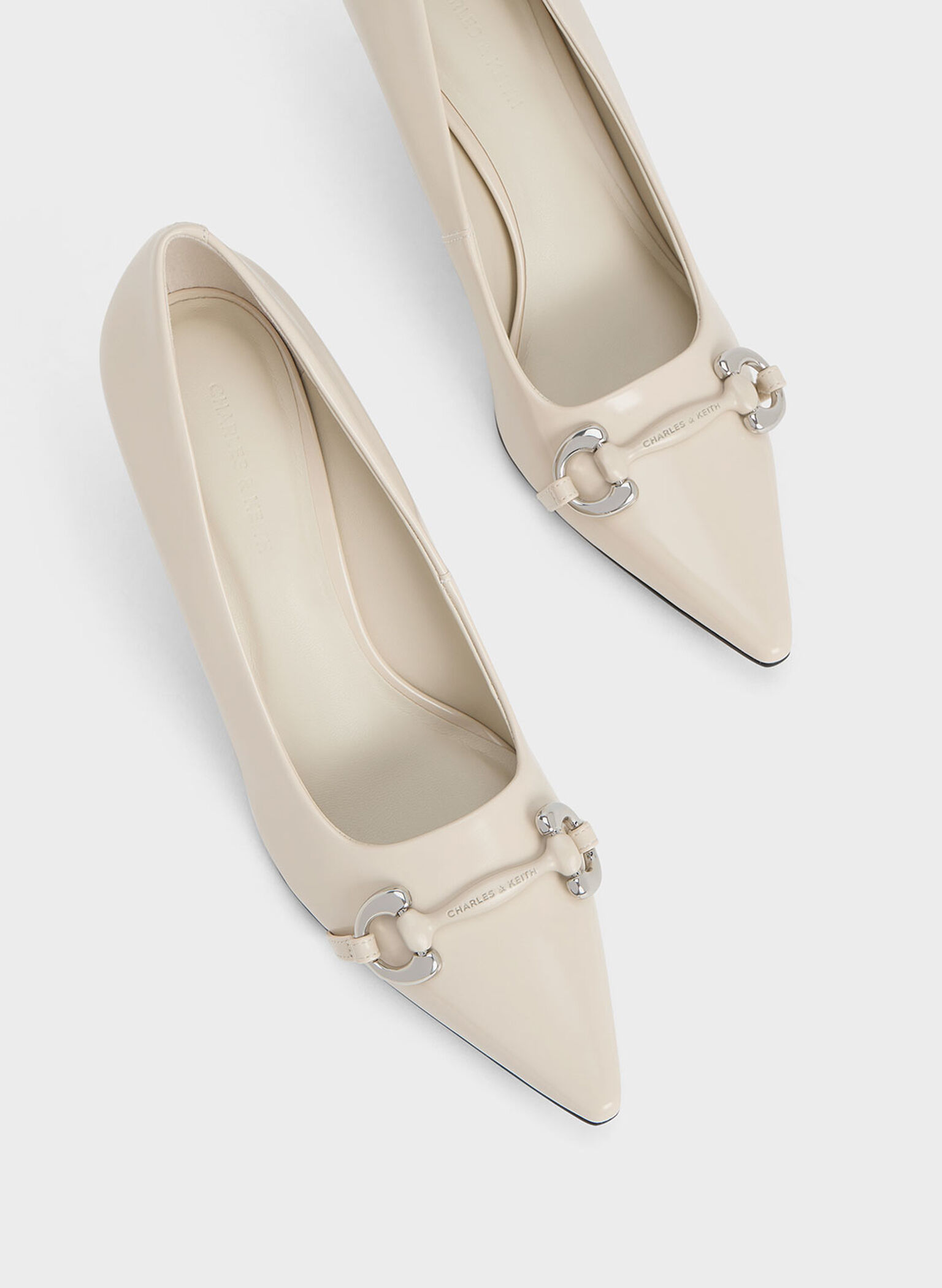 Metallic Accent Kitten-Heel Pointed-Toe Pumps, Chalk, hi-res