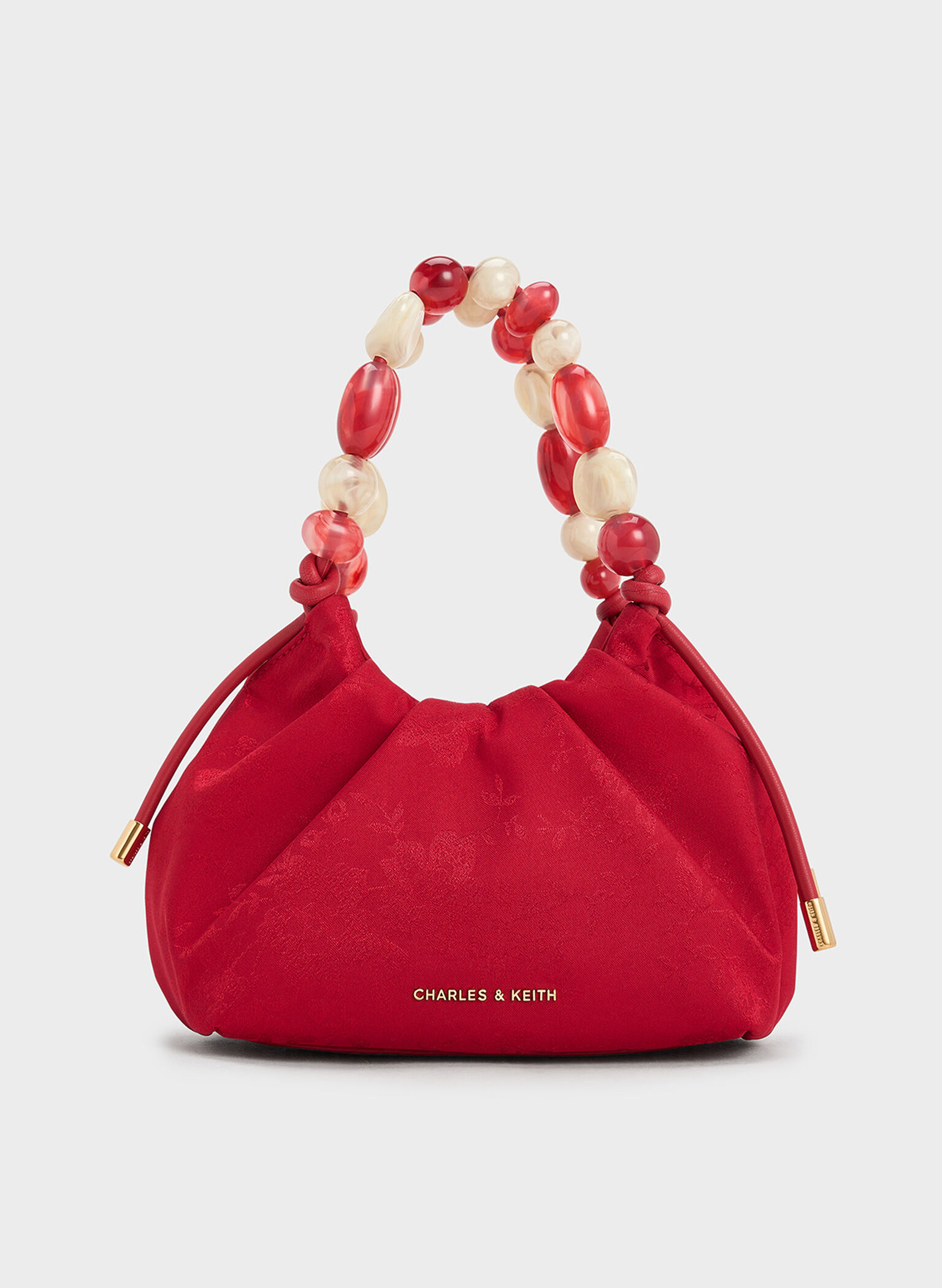 Aviary Jacquard Beaded-Handle Bag, Crimson Red, hi-res