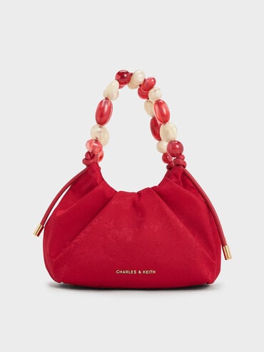 Aviary Jacquard Beaded-Handle Bag, Crimson Red, hi-res
