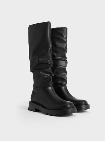 Ruched Knee-High Boots, Black, hi-res
