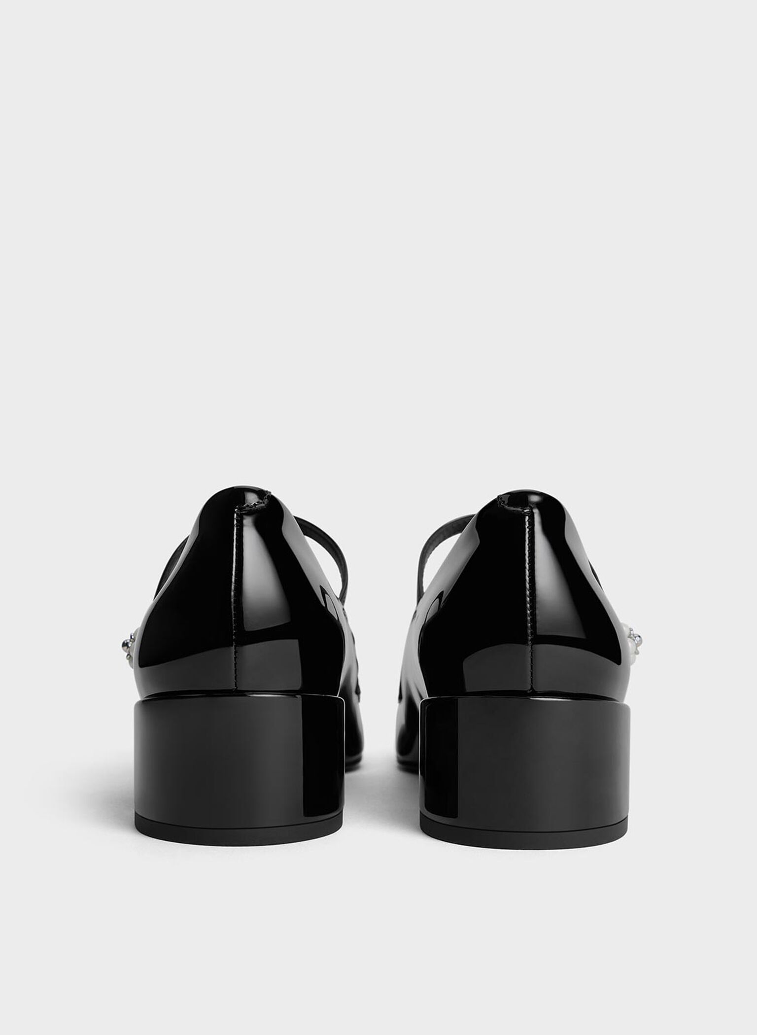 Patent Pearl-Embellished Flower-Buckle Mary Jane Loafers, Black Patent, hi-res