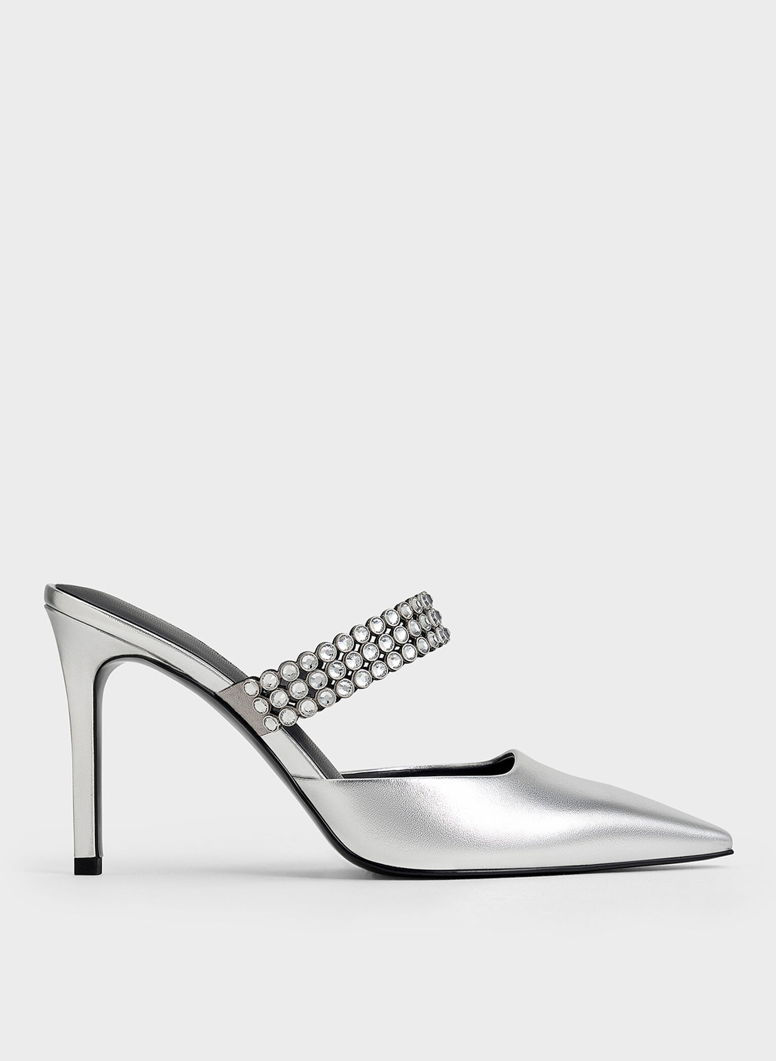 Patent Crystal-Embellished Heeled Mules, Silver, hi-res