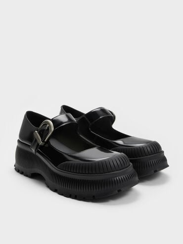 Darra Ridged-Sole Platform Mary Janes, Black Box, hi-res