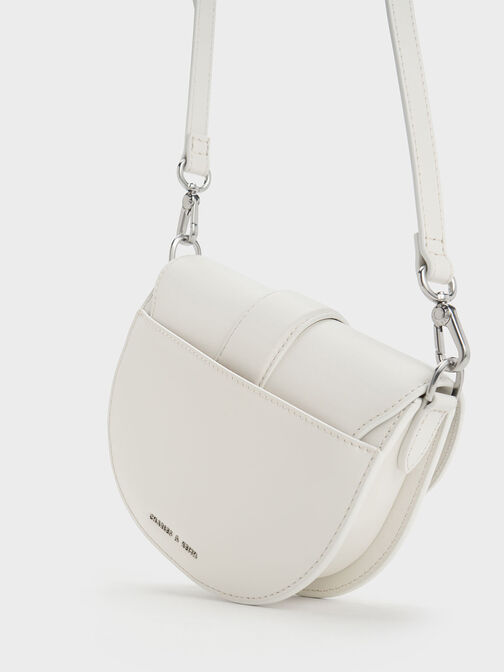 Mini Gabine Leather Saddle Bag, White, hi-res