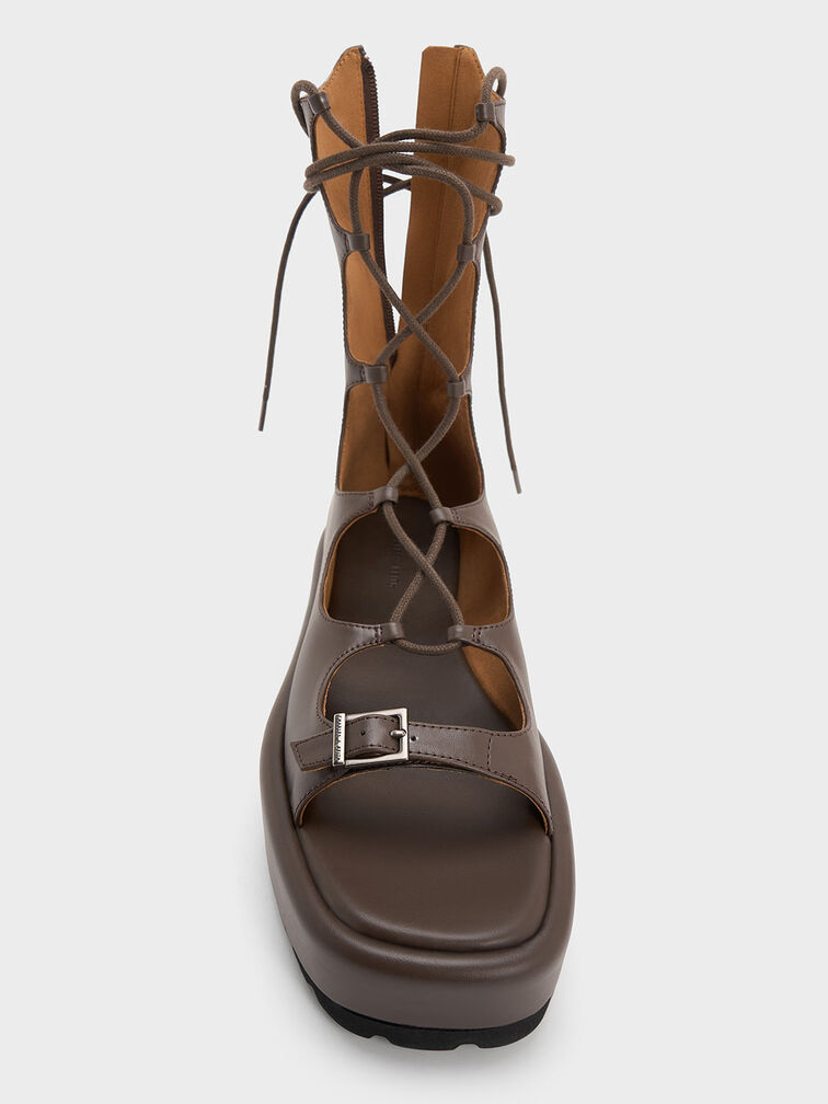 Gladiator Lace-Up Platform Sandals, Dark Brown, hi-res