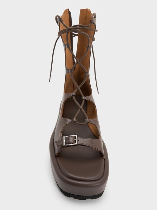 Gladiator Lace-Up Platform Sandals, Dark Brown, hi-res
