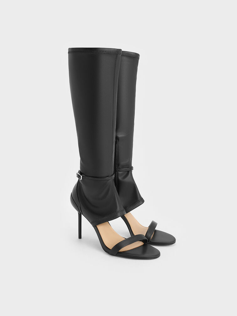 Gabriel Leather Stiletto-Heel Boot Sandals, Black, hi-res