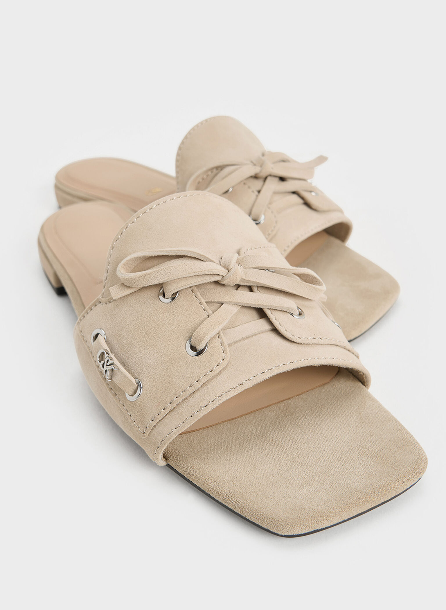 Kori Suede Lace-Up Slide Sandals, Beige, hi-res