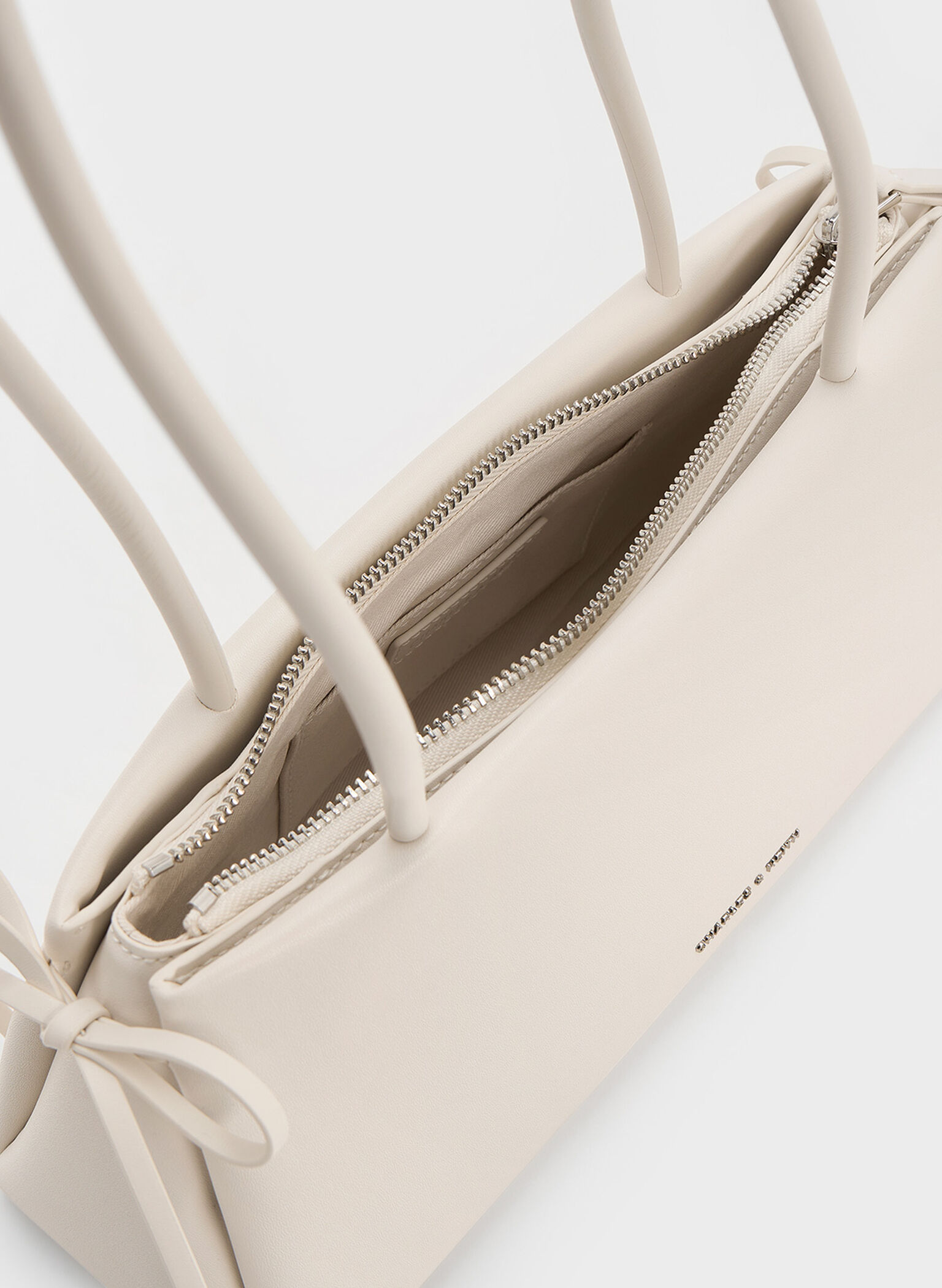 Hazel Bow Elongated Trapeze Shoulder Bag, Meringue White, hi-res