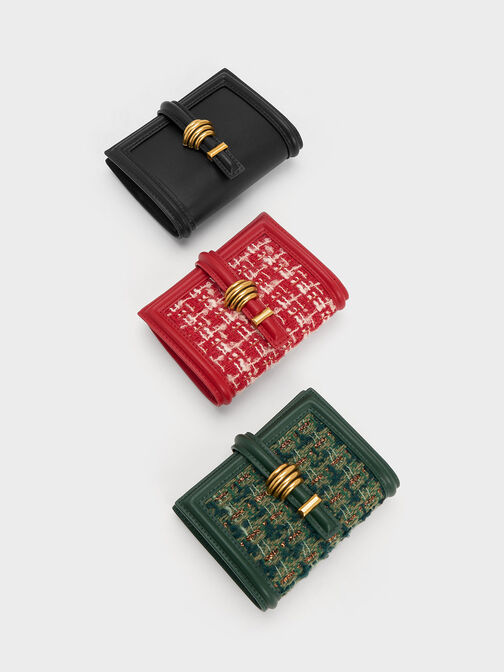 Trudy Metallic Accent Tweed Wallet, Red, hi-res