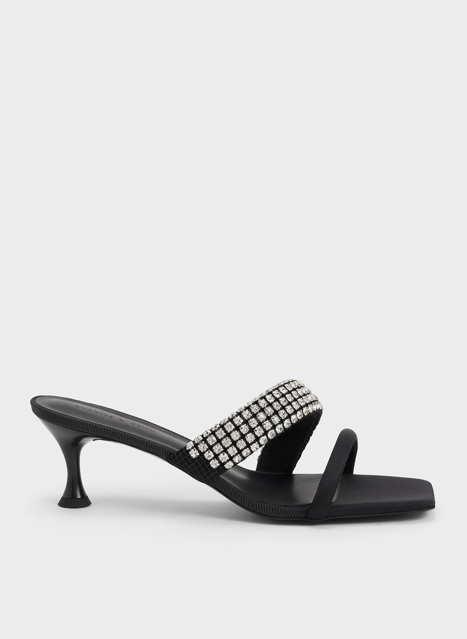 Gem Embellished Strappy Mules, Black, hi-res