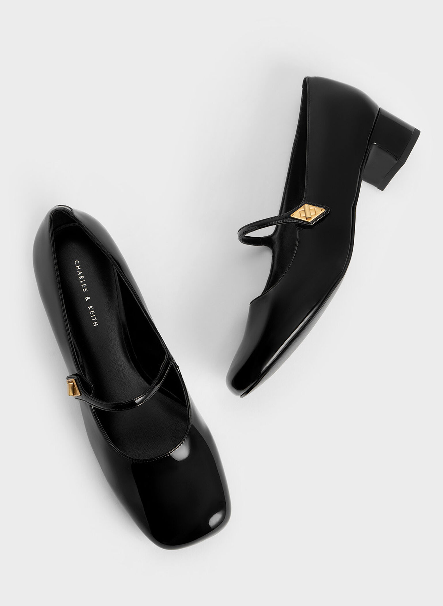 Metallic Accent Mary Jane Pumps, Black Patent, hi-res