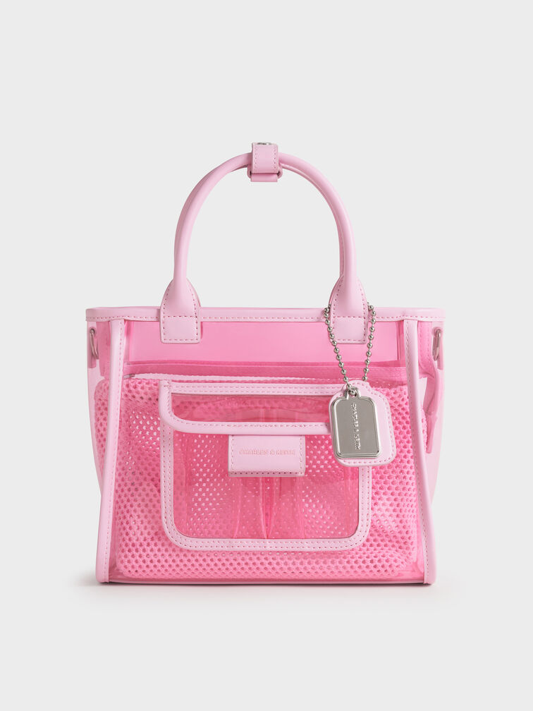 Norah See-Through Mesh Tote Bag, Bubble Gum Pink, hi-res