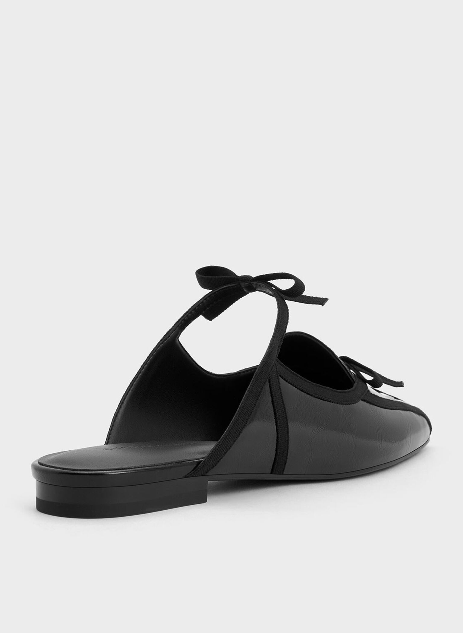 Crinkle-Effect Lace-Up Bow Ballet Mules, Black, hi-res