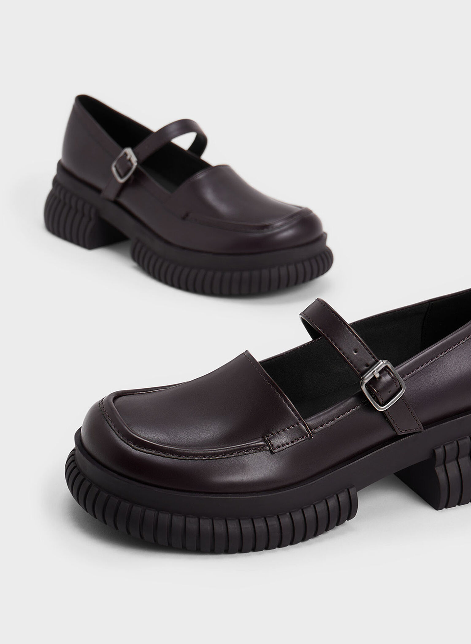 Buckled Mary Jane Loafers, Dark Brown, hi-res
