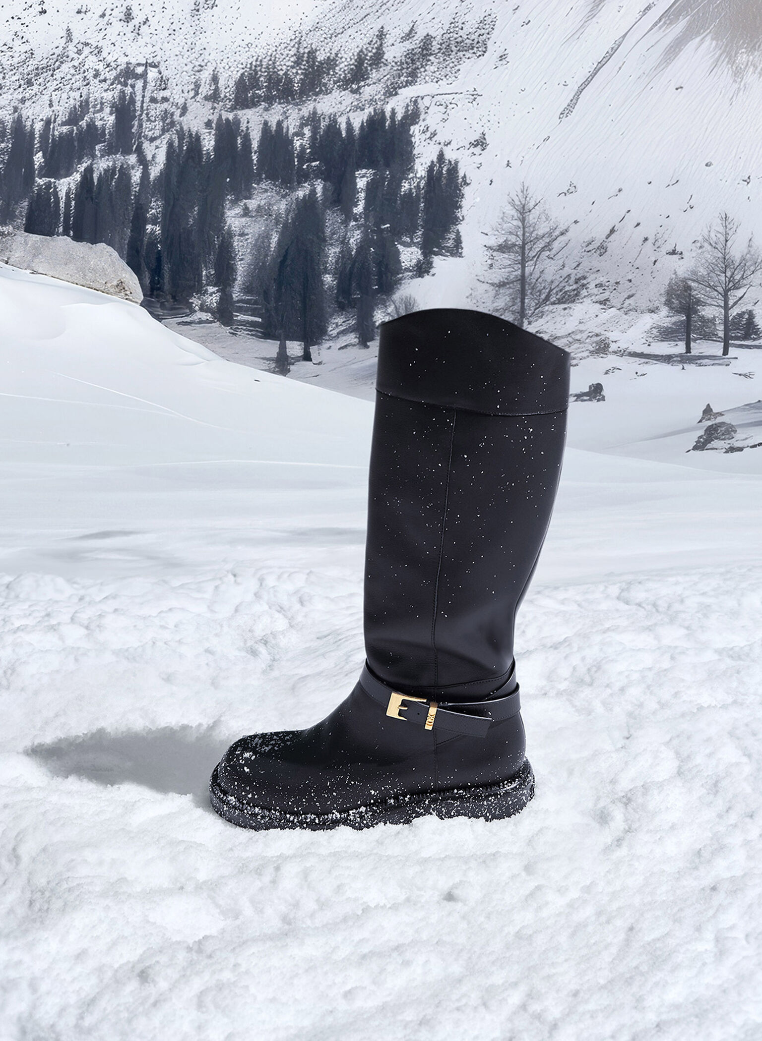 Leather Buckled-Strap Knee-High Boots, Black, hi-res