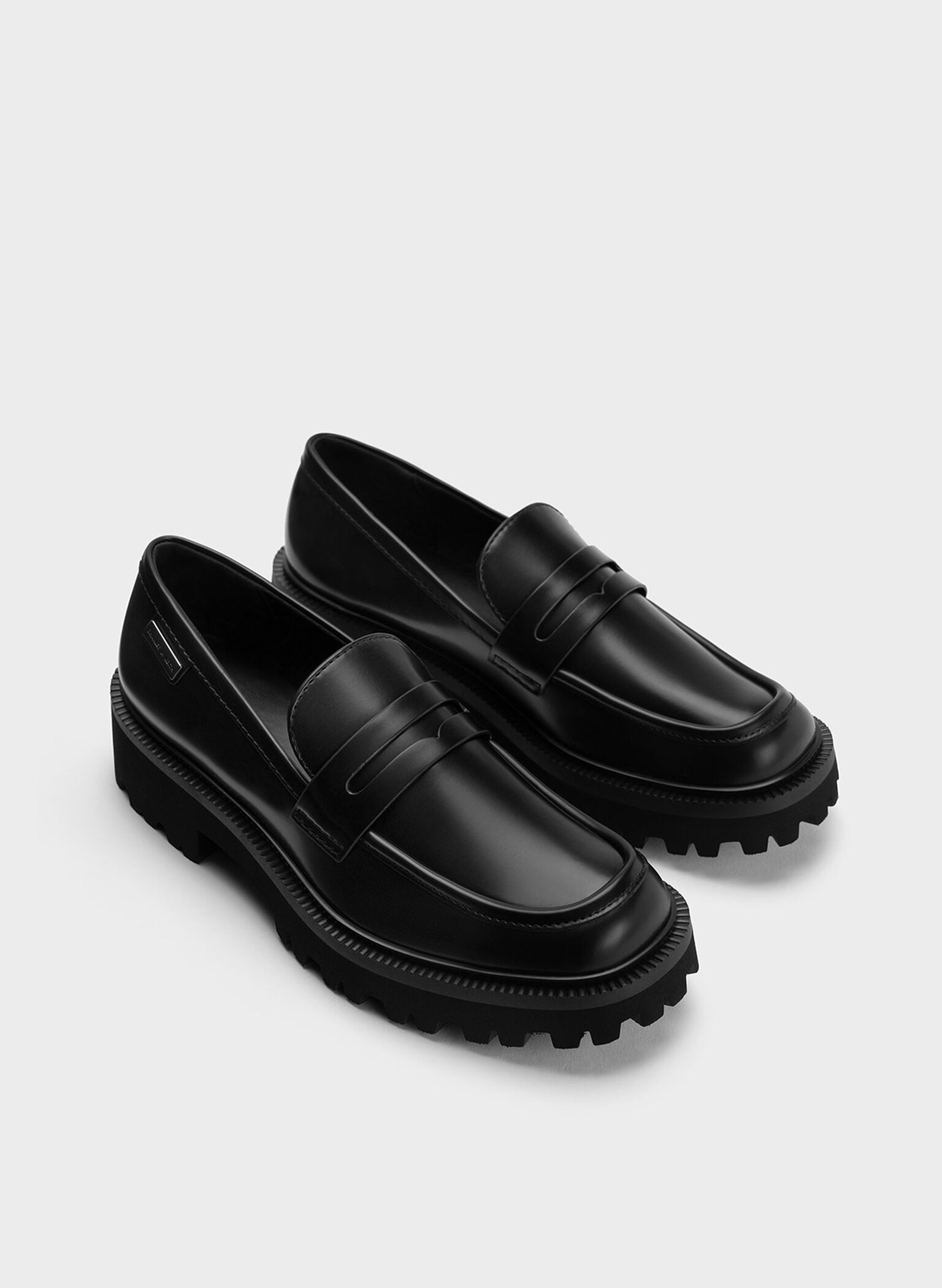 Covered Ridge-Sole Loafers, Black Box, hi-res