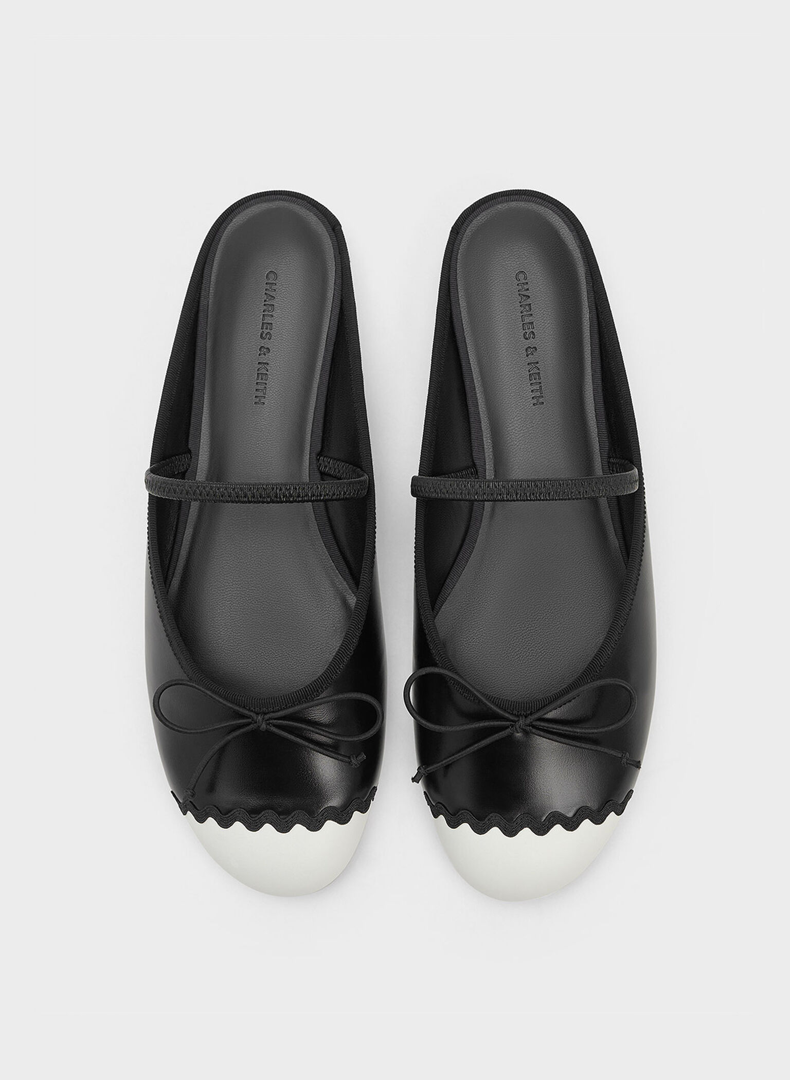 Two-Tone Bow Slip-On Flats, Black, hi-res