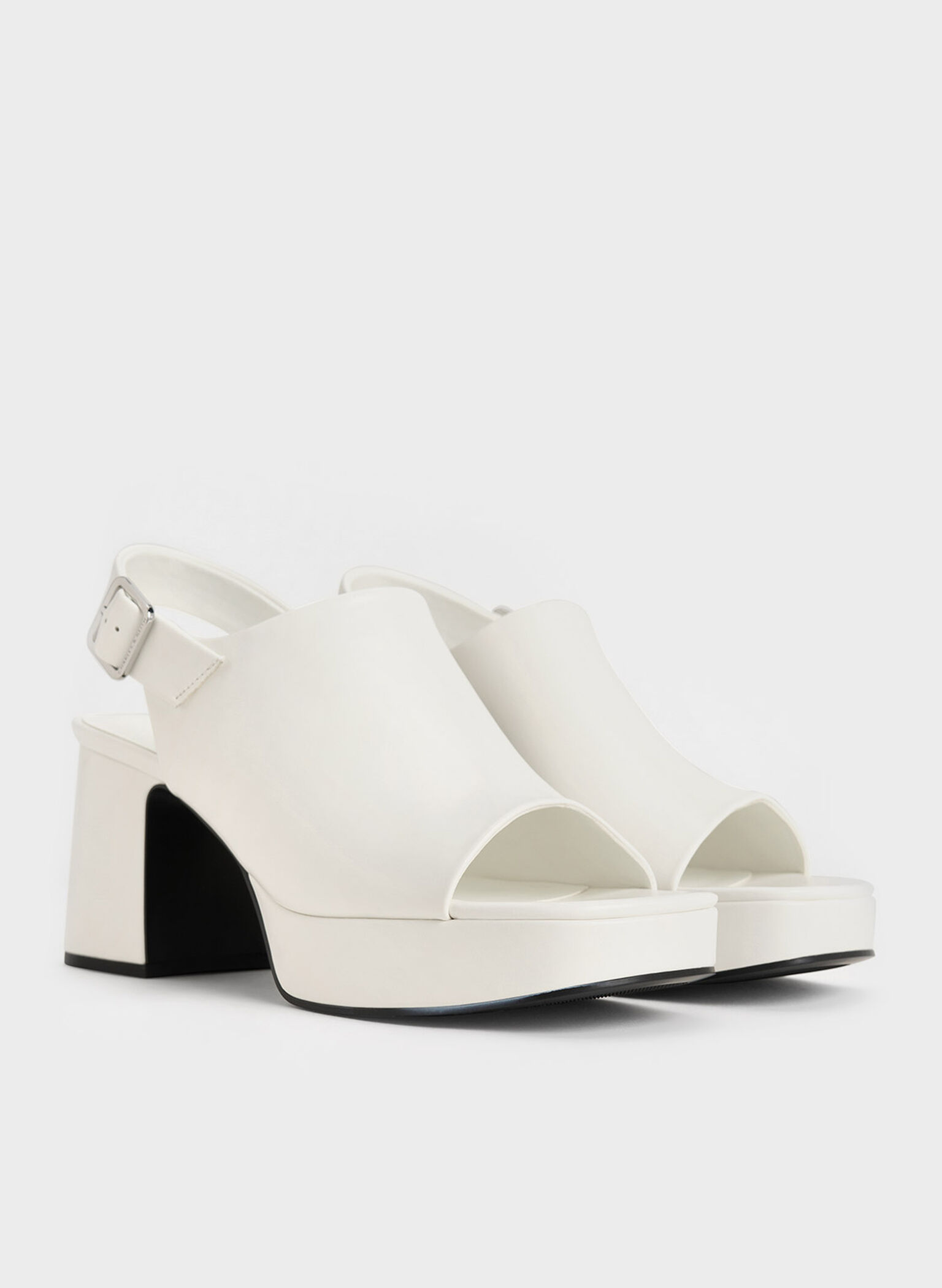 Peep-Toe Platform Sandals, White, hi-res