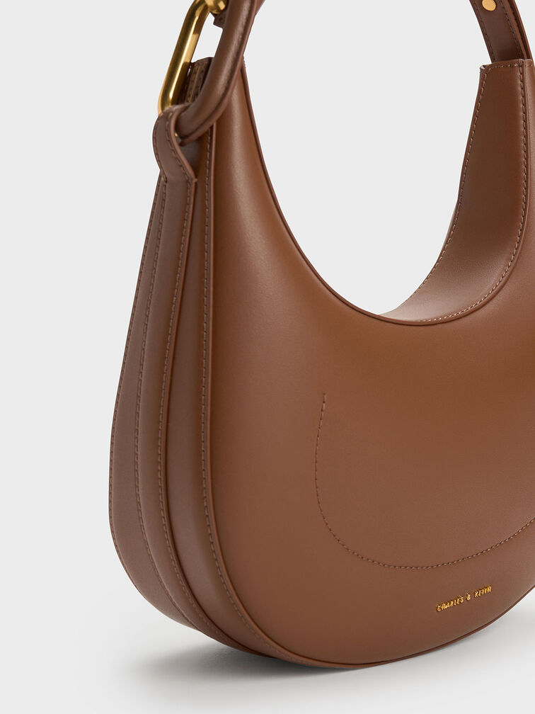 Chocolate Kora Metallic-Accent Moon Bag - CHARLES & KEITH UK
