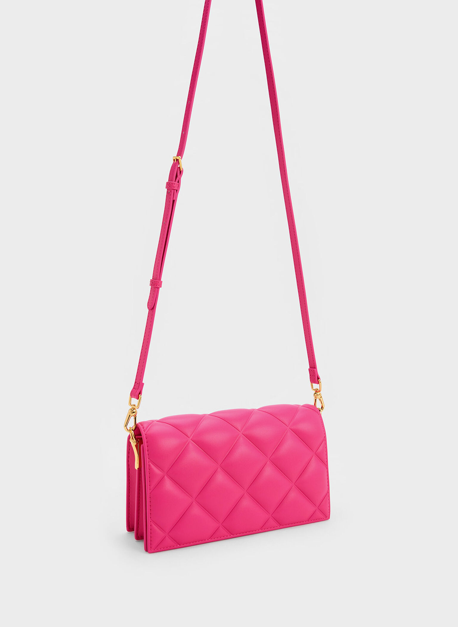 Alcott Scarf Handle Quilted Clutch, Fuchsia, hi-res
