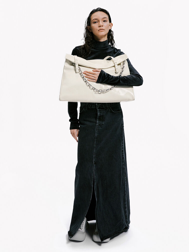 Andromeda Chunky-Chain Trapeze XL Tote Bag, Cream, hi-res
