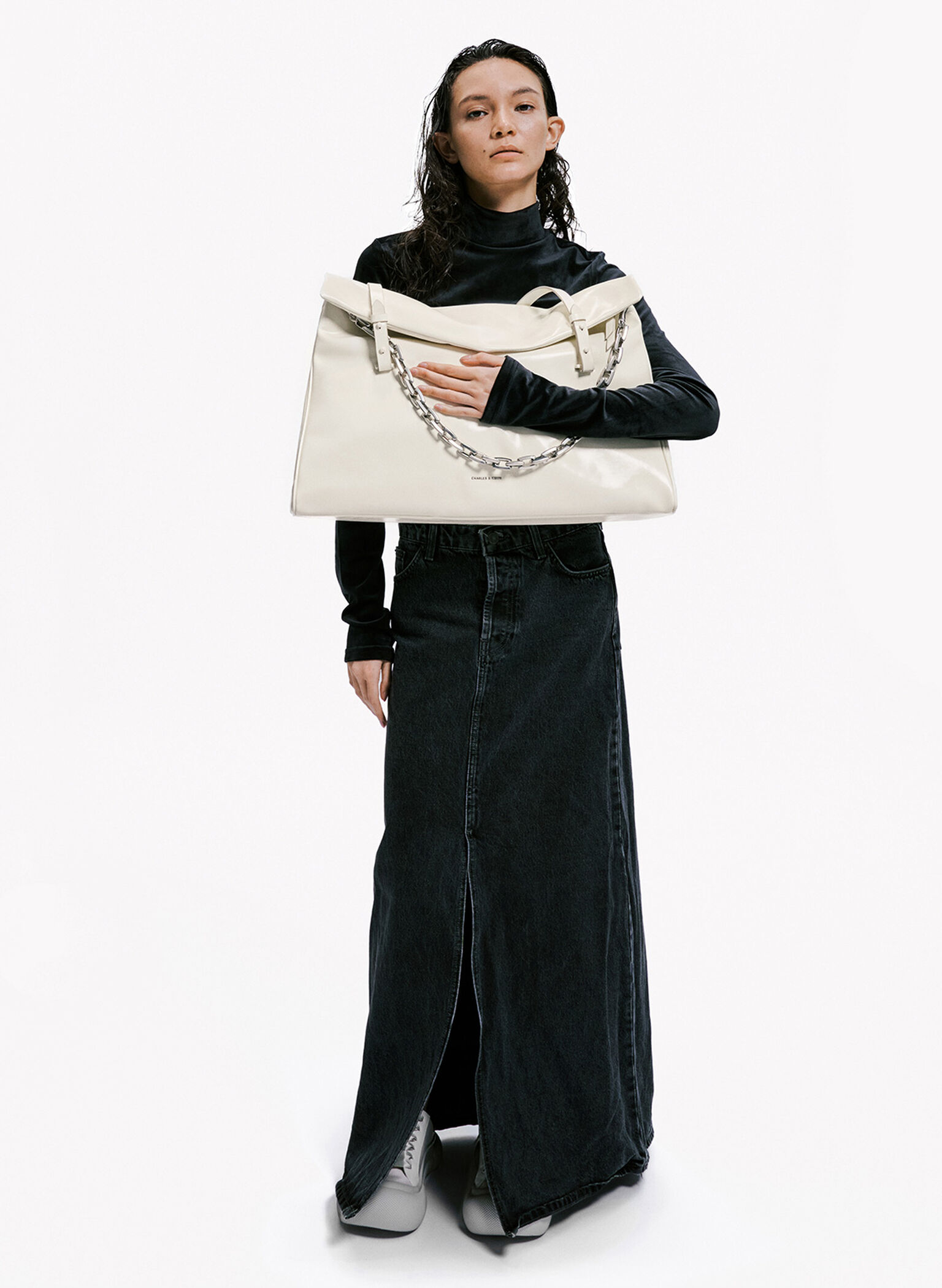 Andromeda Chunky-Chain Trapeze XL Tote Bag, Cream, hi-res